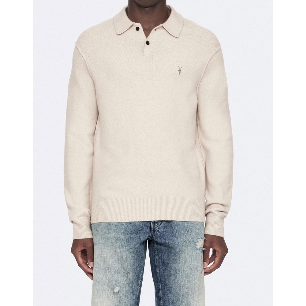 AllSaints Statten Wool Blend Ramskull Sweater Mens Medium Cloudy White Luxe Eco